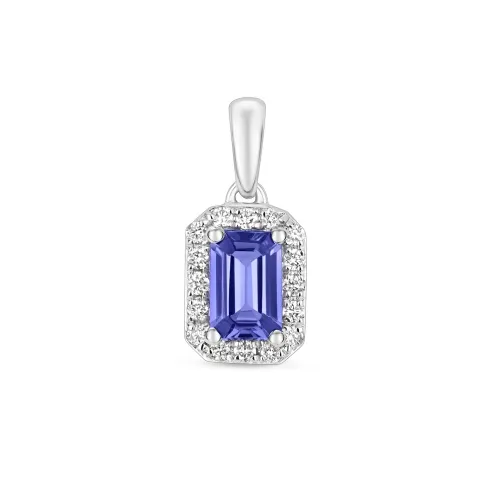 Diamond and Tanzanite Octagon Pendant 9ct White Gold